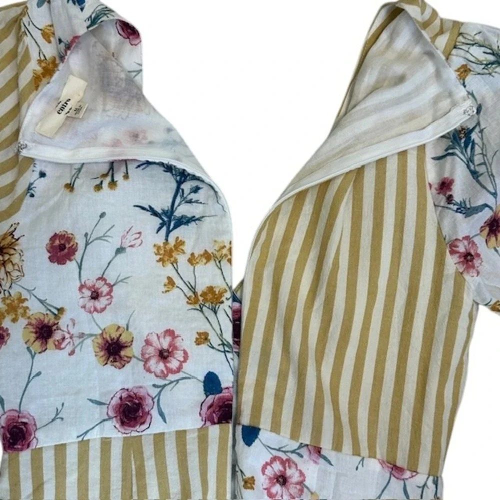 Entro Colorblock Floral Stripe‎ Mini Dress Button Front V Neck Short Sleeve Sz M